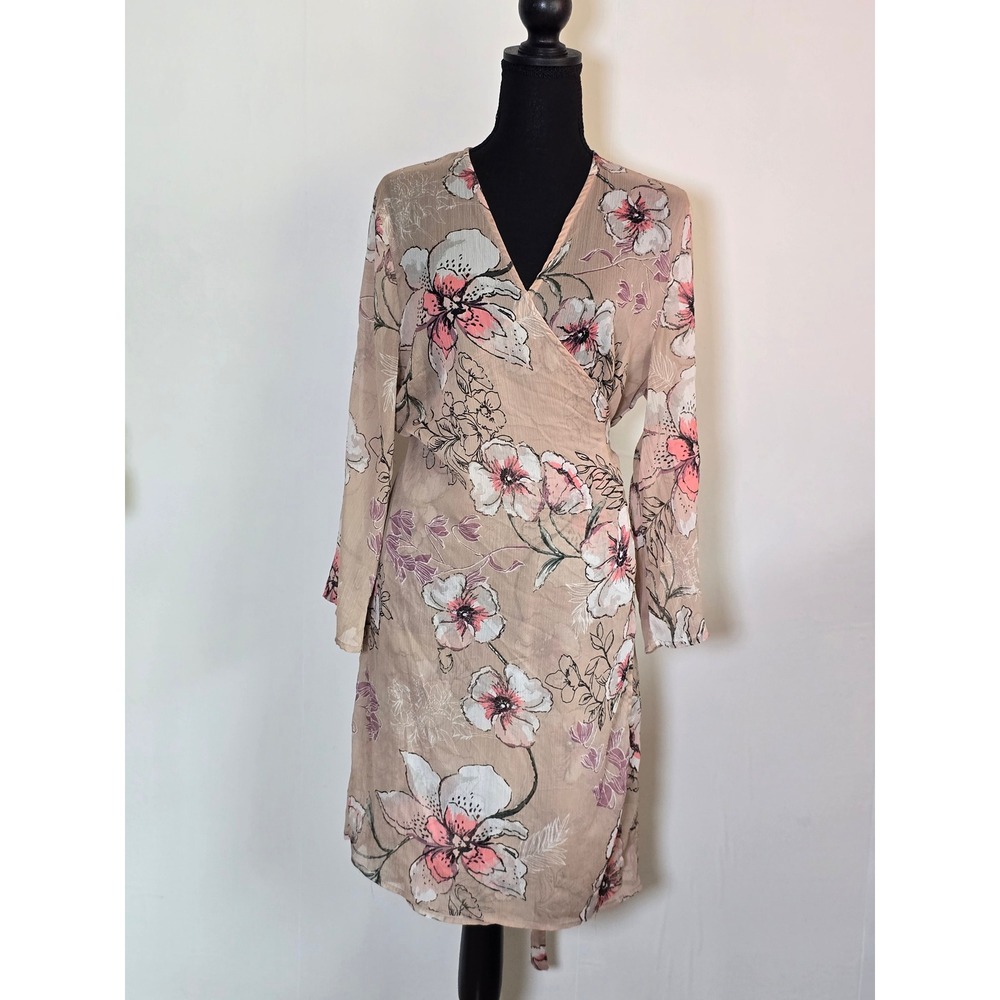 Charlotte Russe Floral Wrap Bell Sleeve Dress XL Blush Pink coquette cottagecore